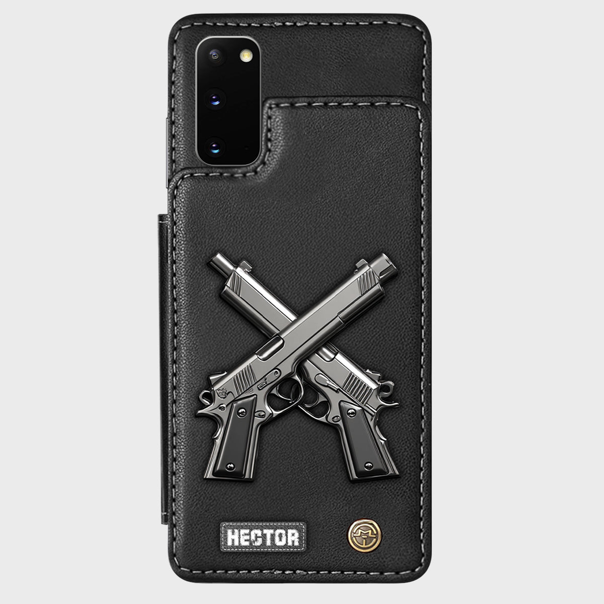 Étui portefeuille pour téléphone avec pistolets croisés - Équipement tactique personnalisé