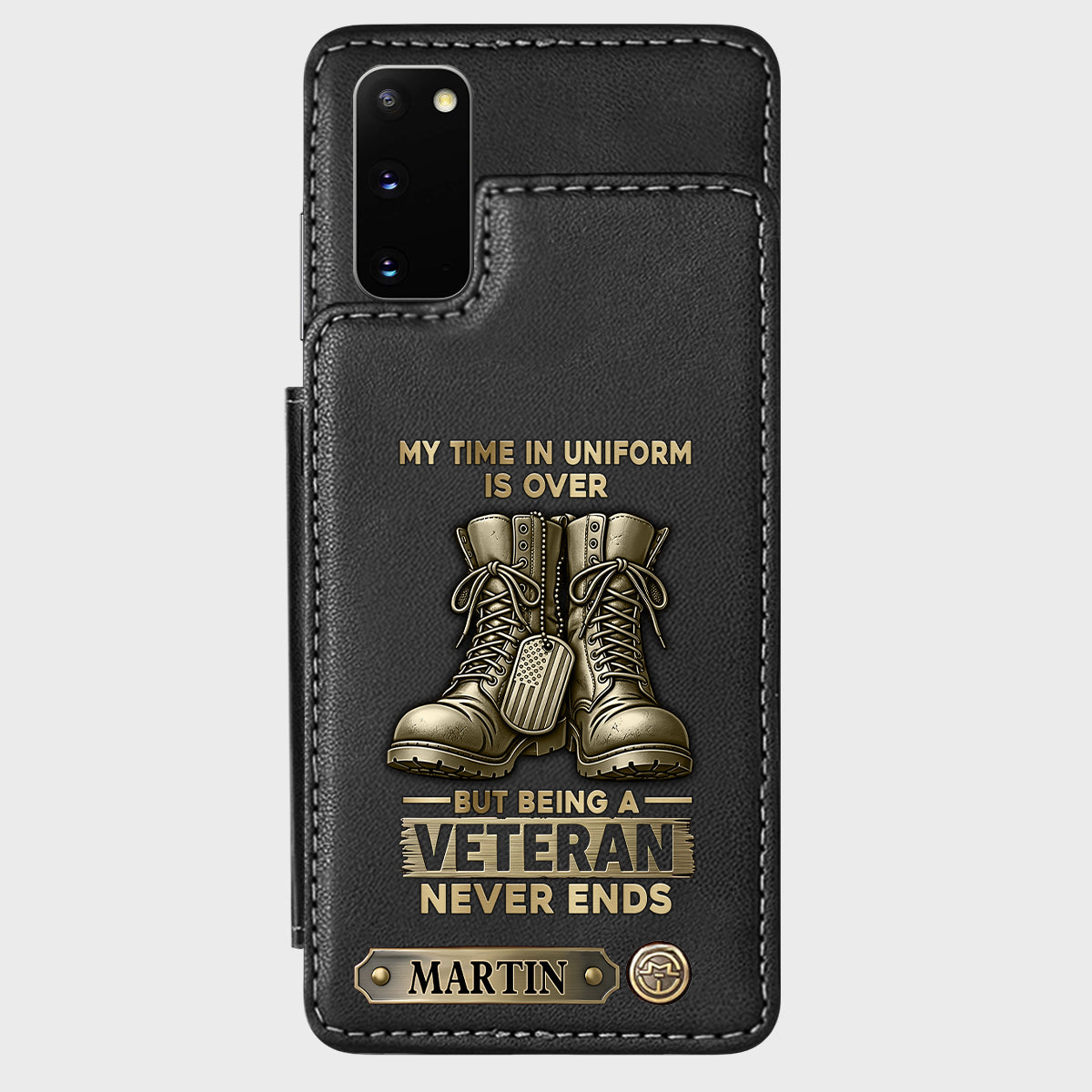 Étui portefeuille personnalisé pour téléphone, en hommage aux anciens combattants.