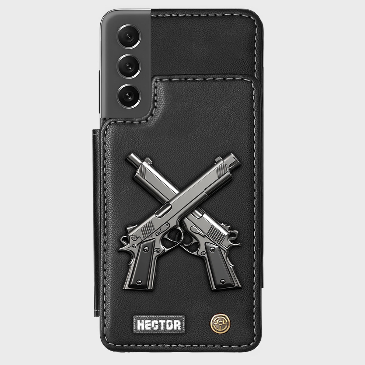 Étui portefeuille pour téléphone avec pistolets croisés - Équipement tactique personnalisé