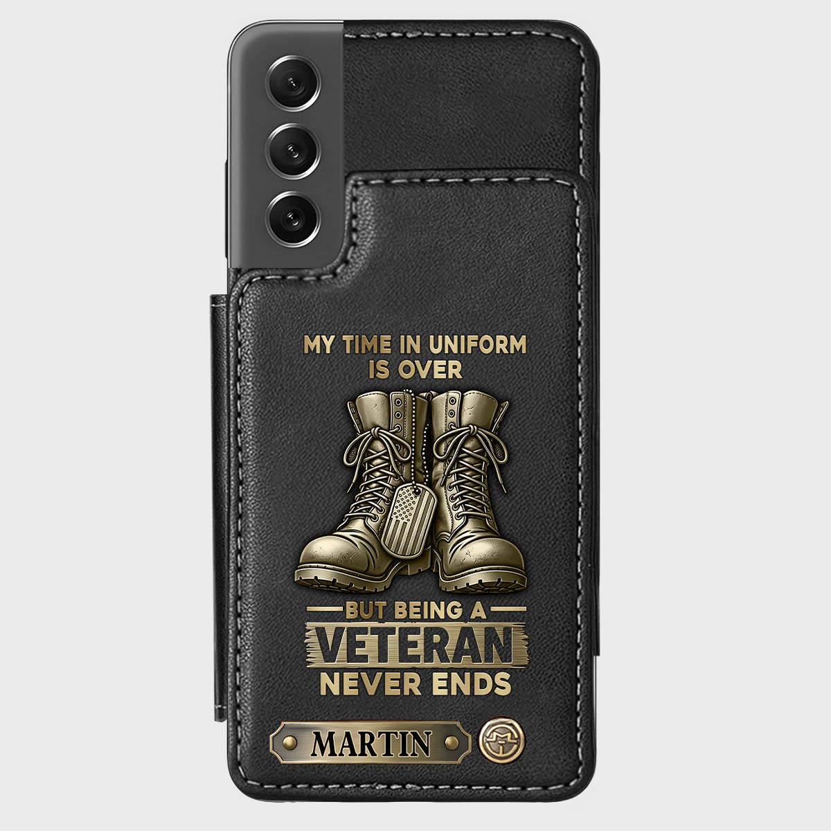 Étui portefeuille personnalisé pour téléphone, en hommage aux anciens combattants.