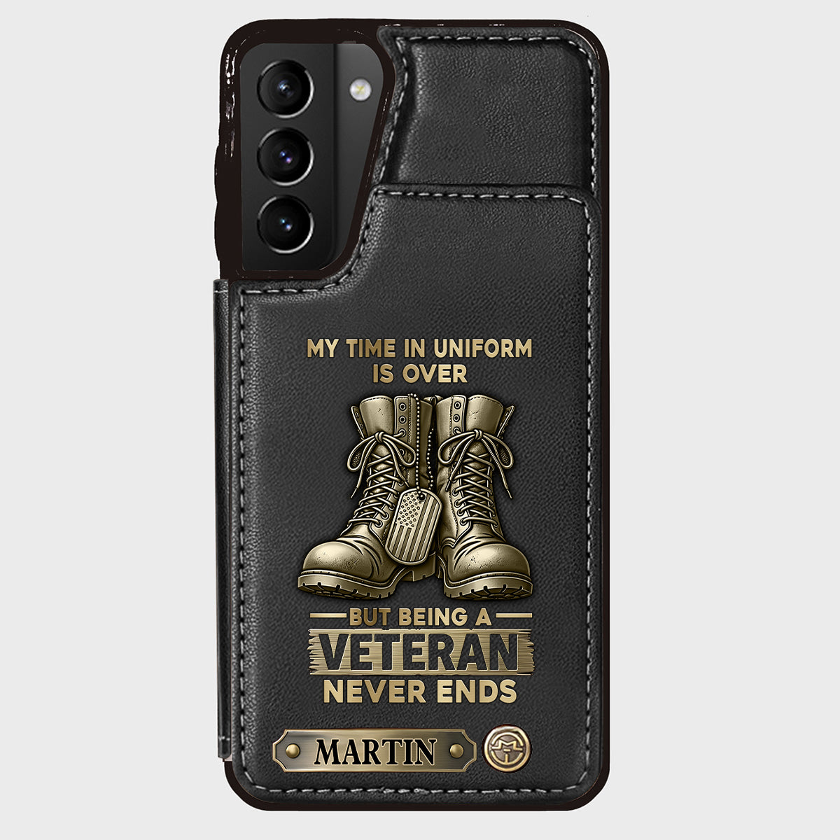 Étui portefeuille personnalisé pour téléphone, en hommage aux anciens combattants.