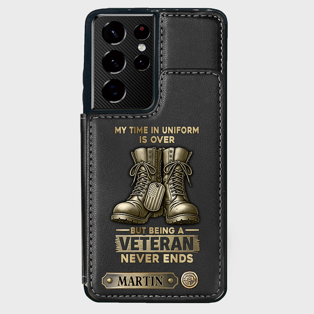 Étui portefeuille personnalisé pour téléphone, en hommage aux anciens combattants.