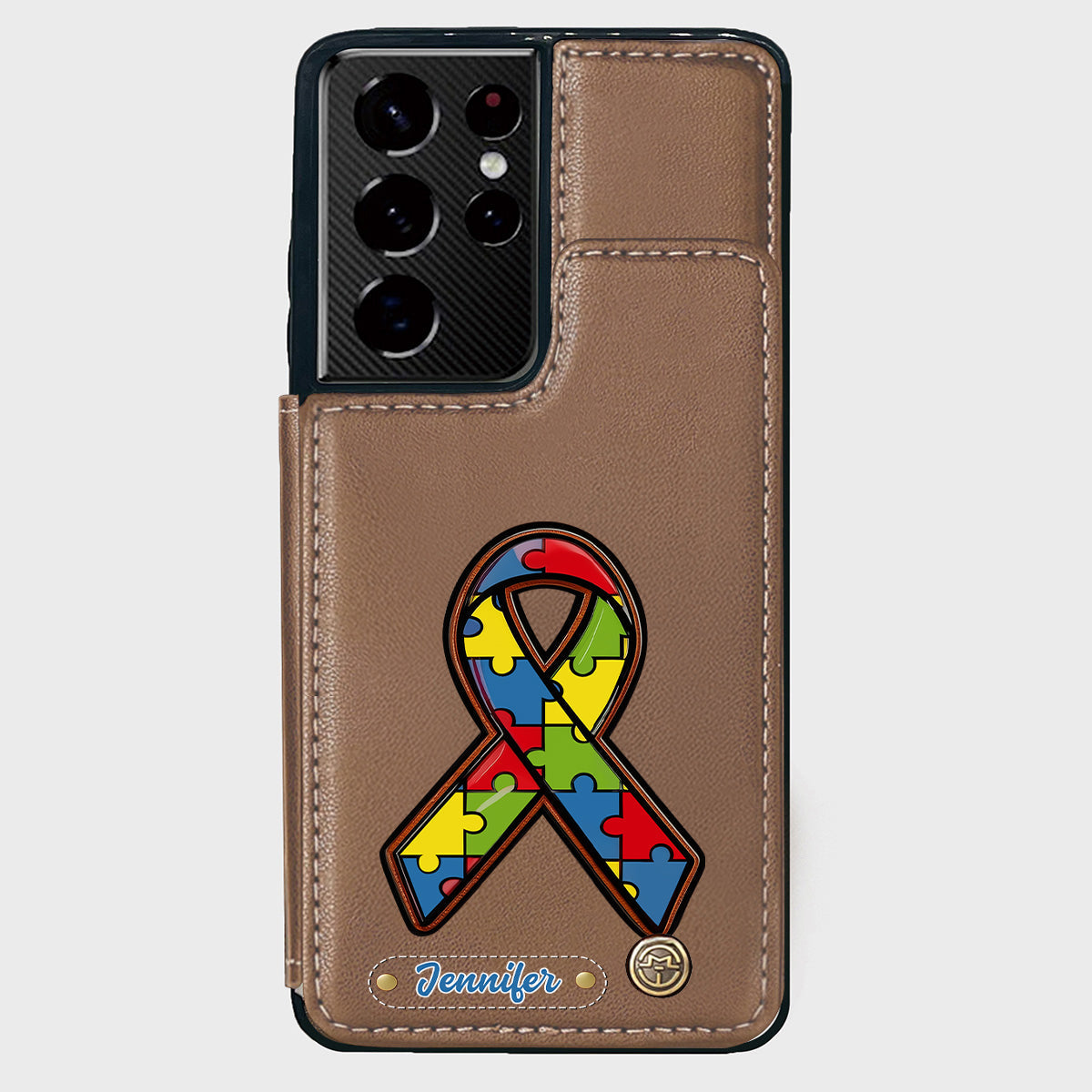 Autismus-Bewusstsein – Personalisierte Handyhülle mit Brieftaschenmotiv zum Thema Autismus