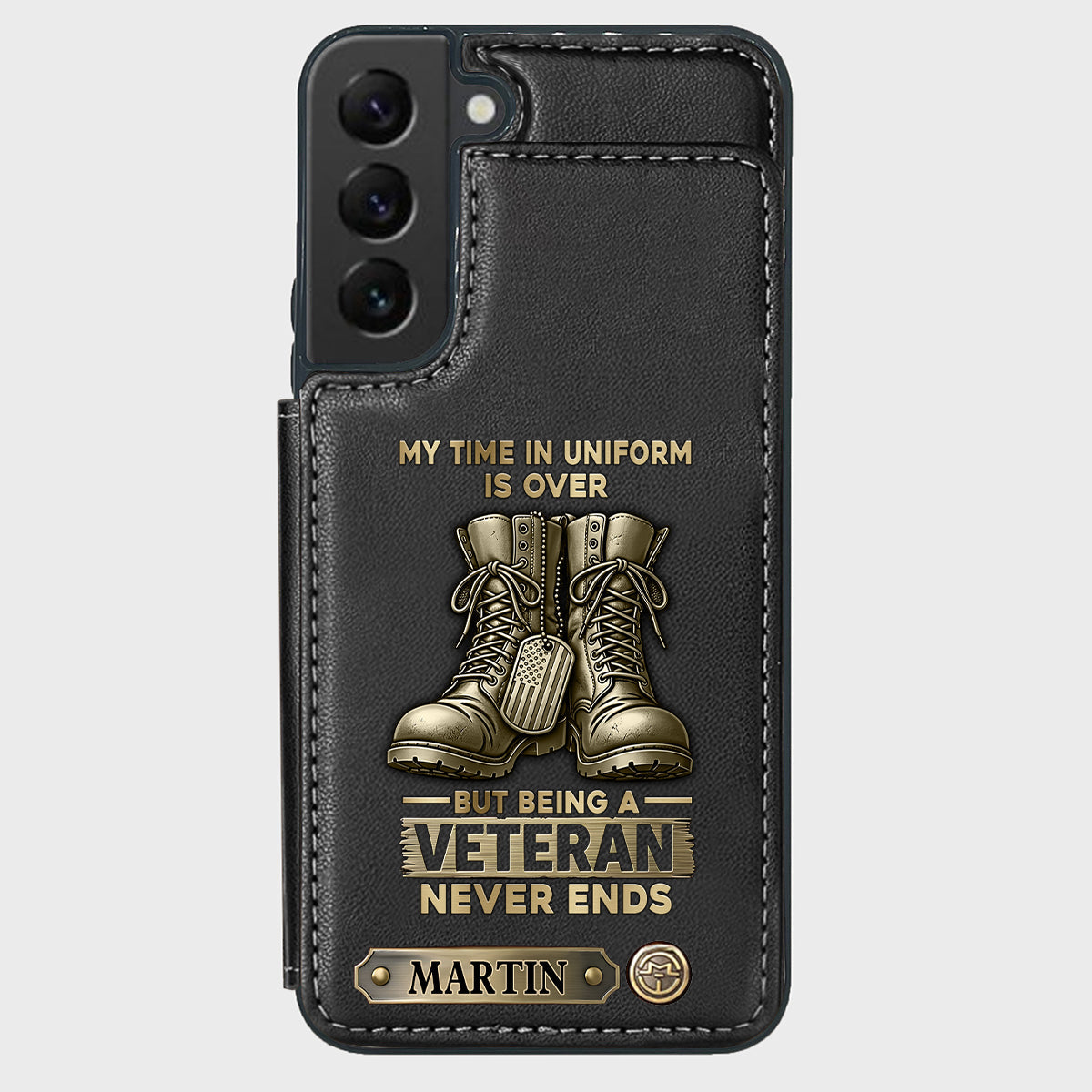 Étui portefeuille personnalisé pour téléphone, en hommage aux anciens combattants.