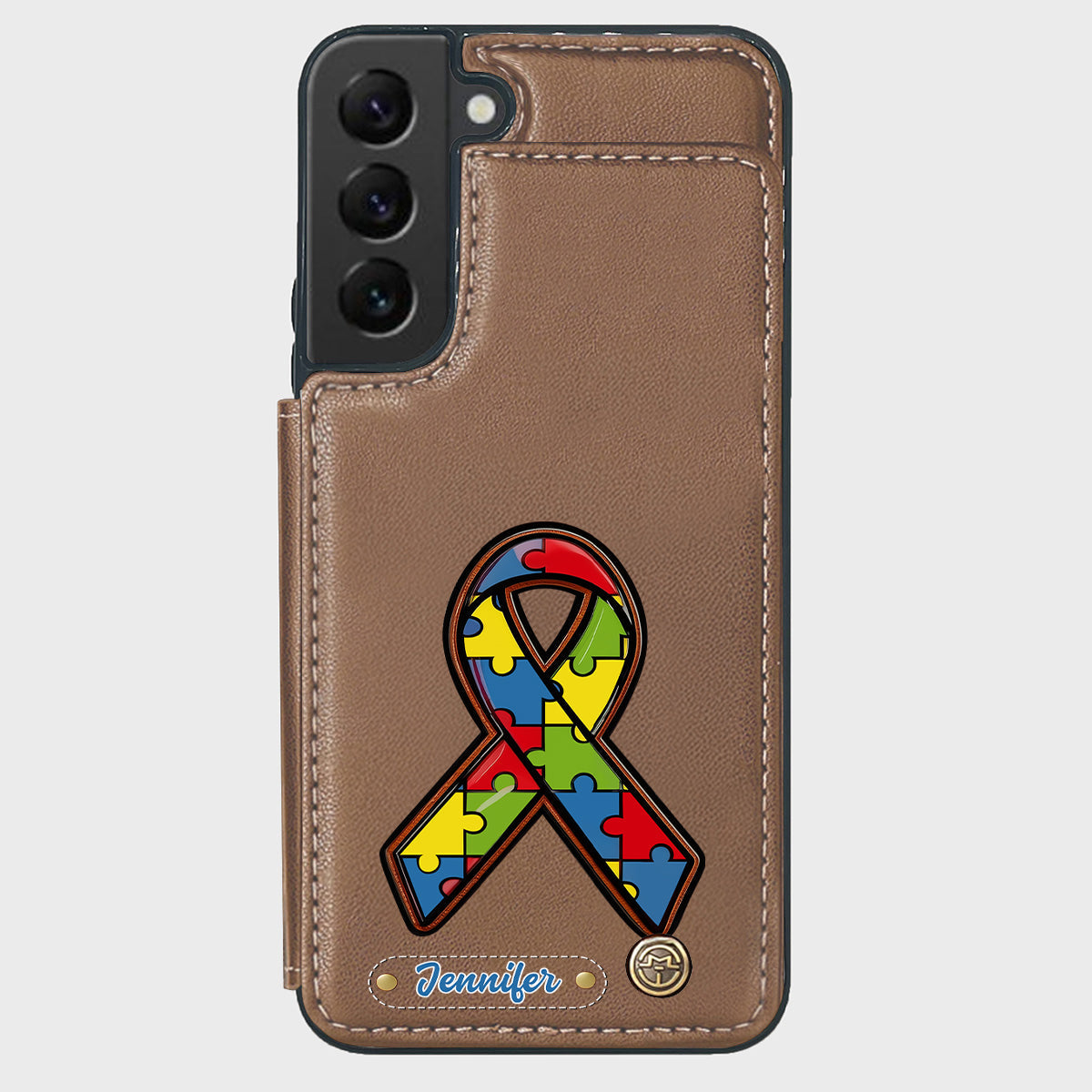 Autismus-Bewusstsein – Personalisierte Handyhülle mit Brieftaschenmotiv zum Thema Autismus