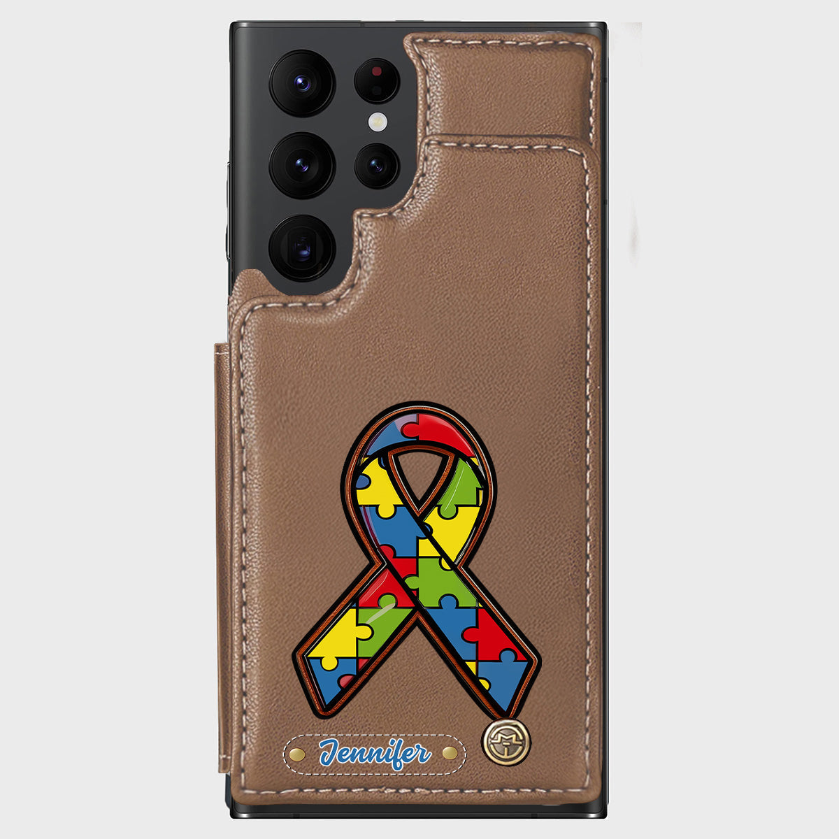 Autismus-Bewusstsein – Personalisierte Handyhülle mit Brieftaschenmotiv zum Thema Autismus