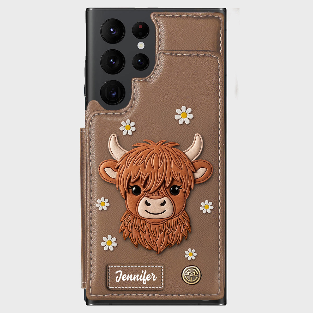 Adorable vache des Highlands - Étui portefeuille personnalisé pour téléphone avec une vache des Highlands