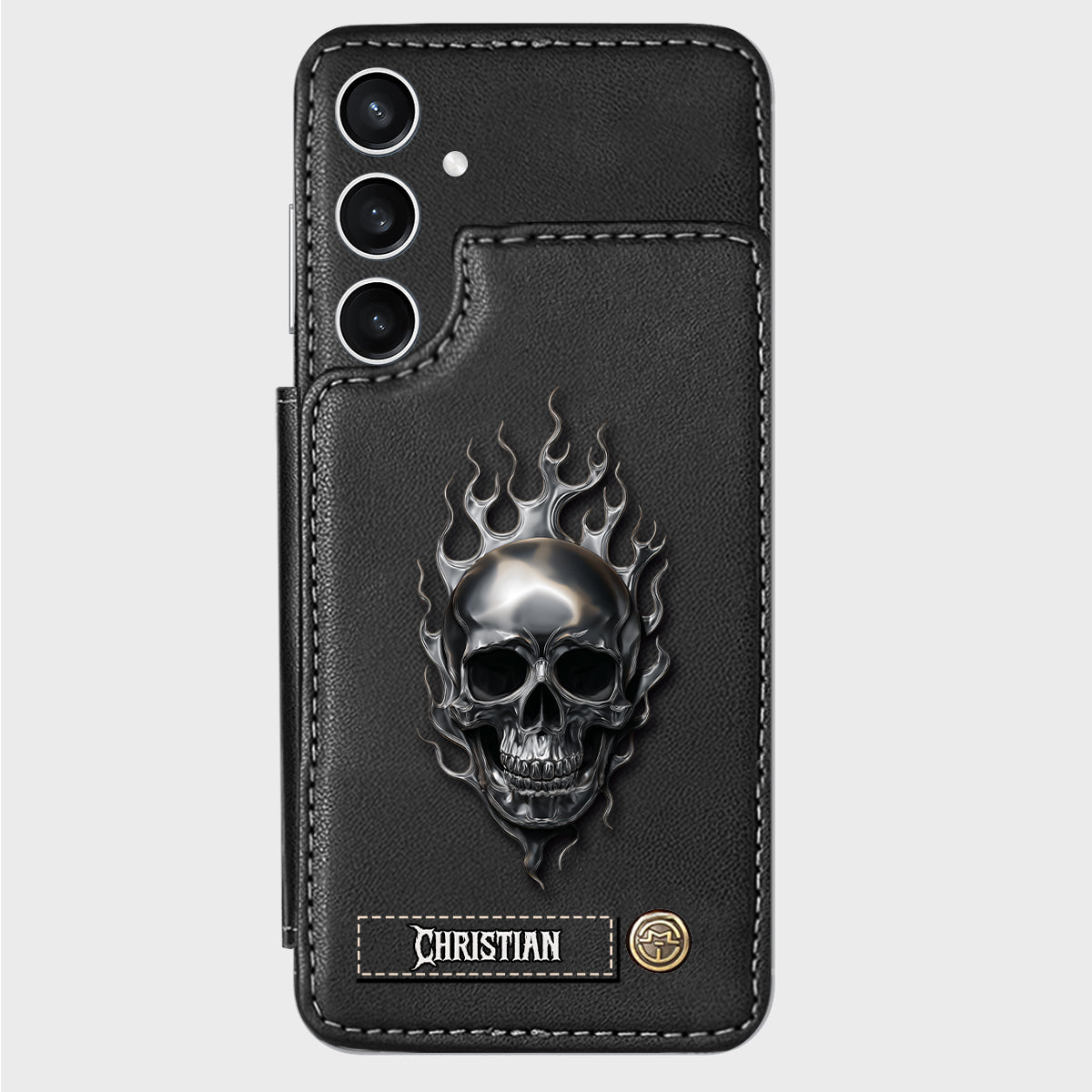 Étui portefeuille personnalisé en forme de crâne de feu