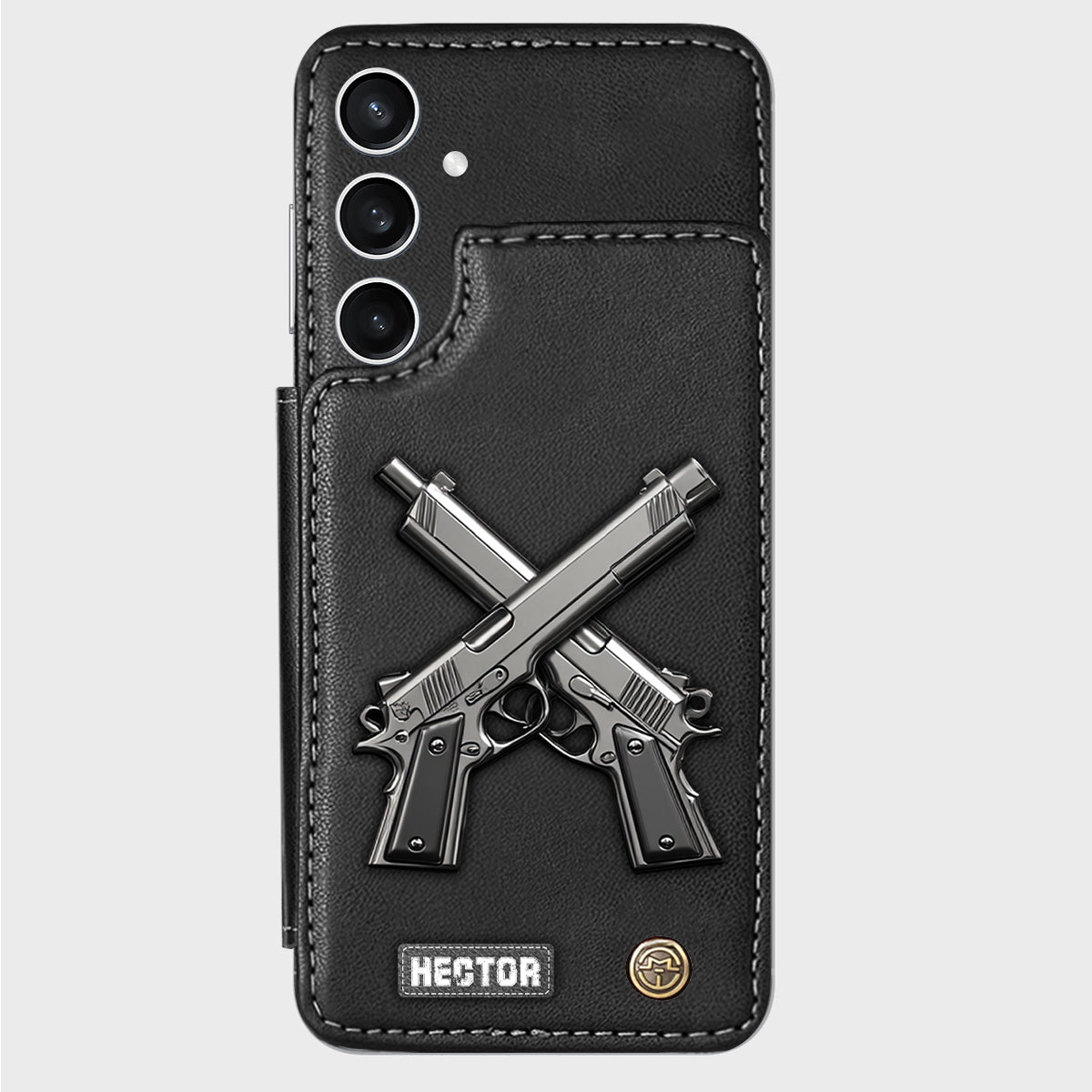 Étui portefeuille pour téléphone avec pistolets croisés - Équipement tactique personnalisé