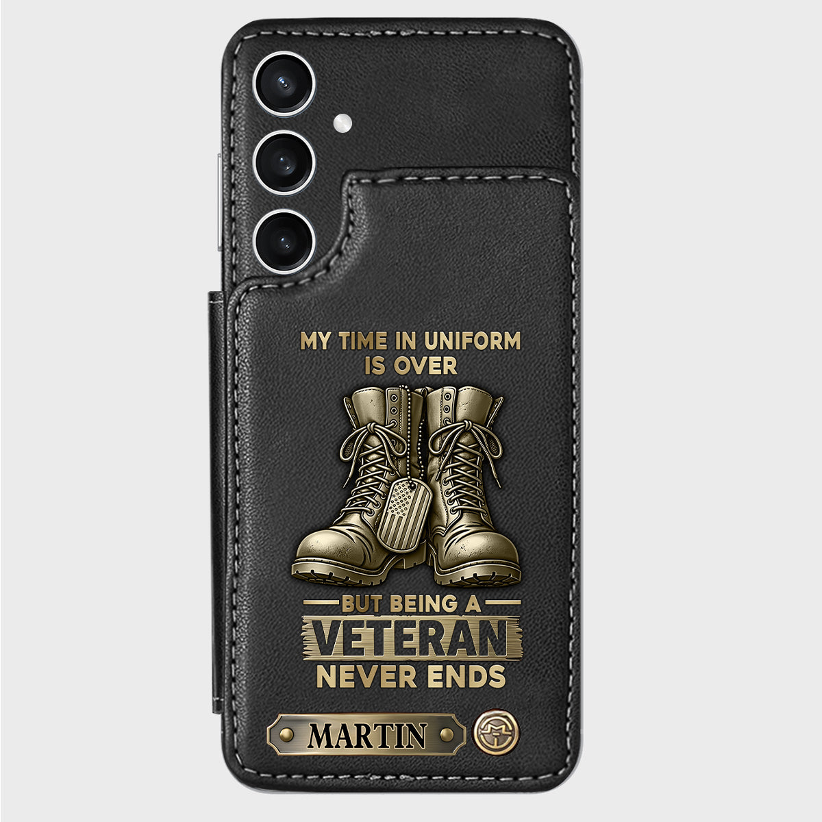 Étui portefeuille personnalisé pour téléphone, en hommage aux anciens combattants.
