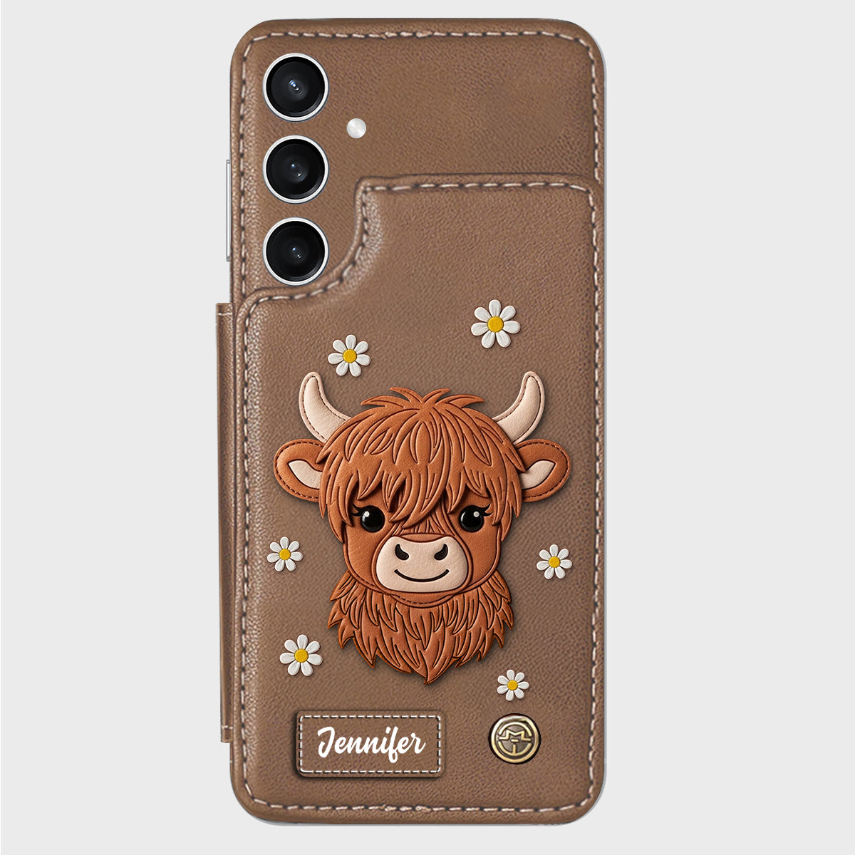 Adorable vache des Highlands - Étui portefeuille personnalisé pour téléphone avec une vache des Highlands