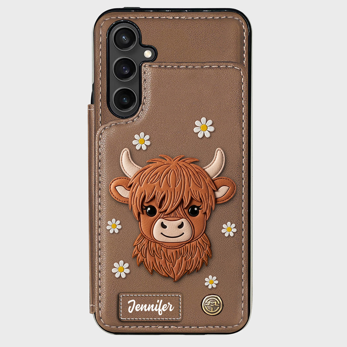 Adorable vache des Highlands - Étui portefeuille personnalisé pour téléphone avec une vache des Highlands