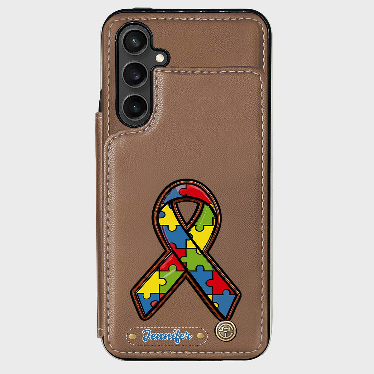 Autismus-Bewusstsein – Personalisierte Handyhülle mit Brieftaschenmotiv zum Thema Autismus