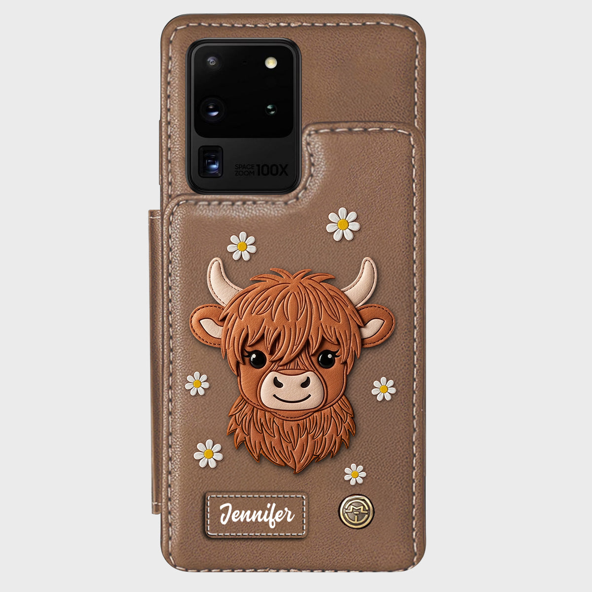 Adorable vache des Highlands - Étui portefeuille personnalisé pour téléphone avec une vache des Highlands