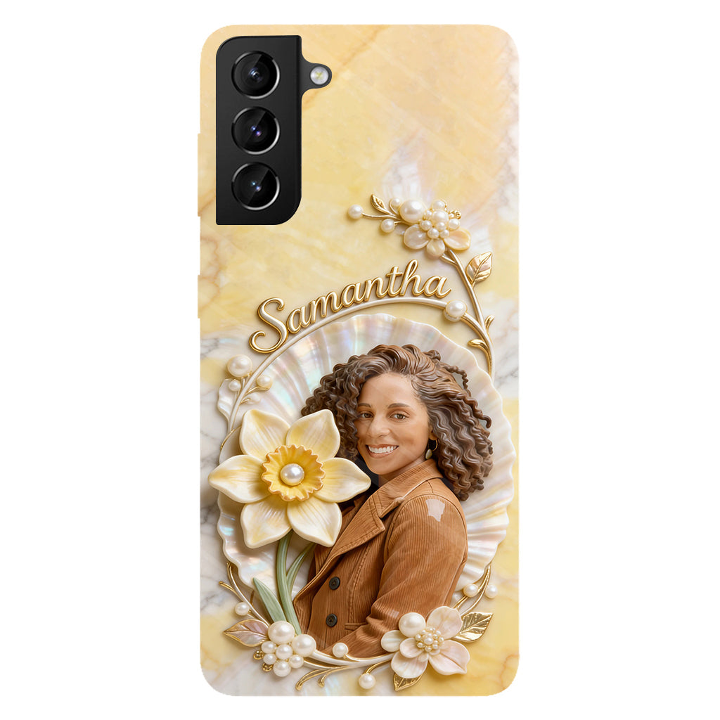 Personalisierte Handyhülle mit Geburtsmonatsblume und Foto – Selbstliebe-Motiv