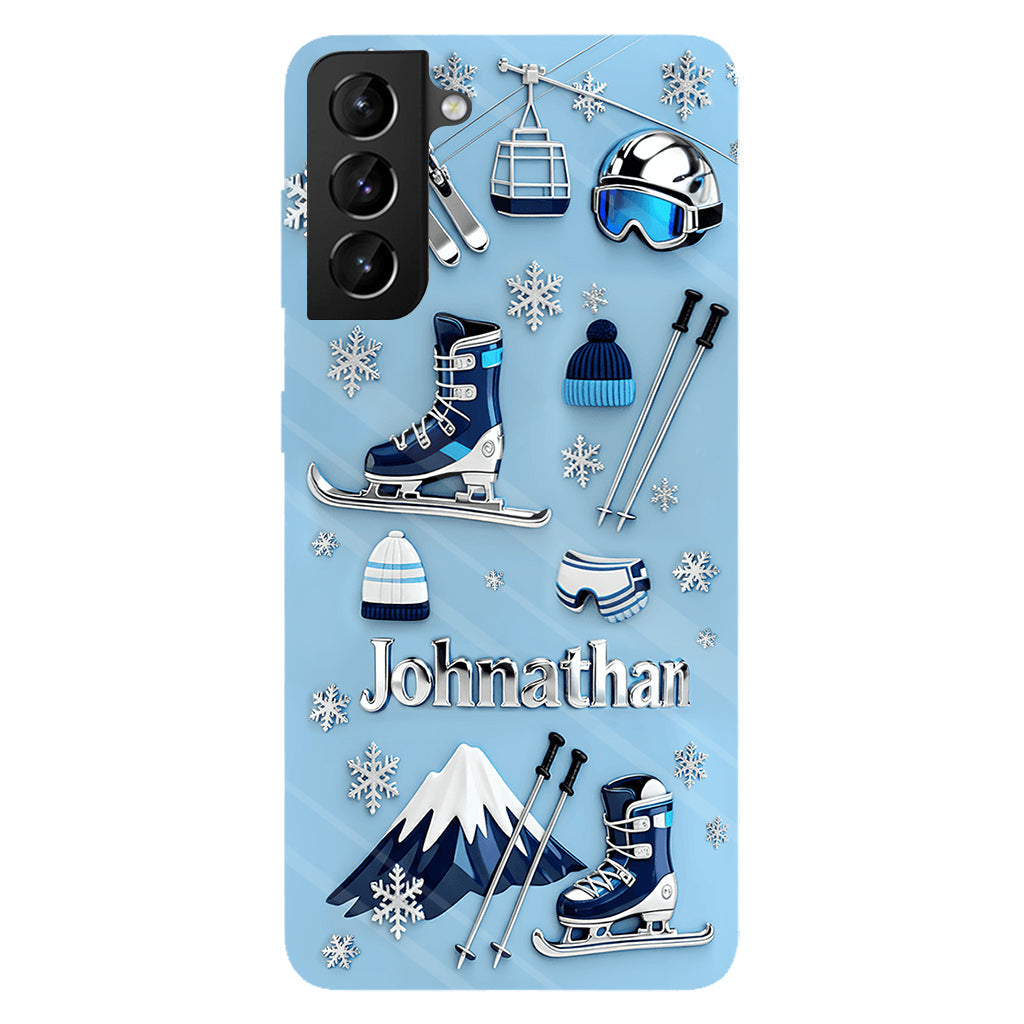 Skifahren macht mich glücklich – Personalisierte Handyhülle mit Skimotiv und Vollbilddruck