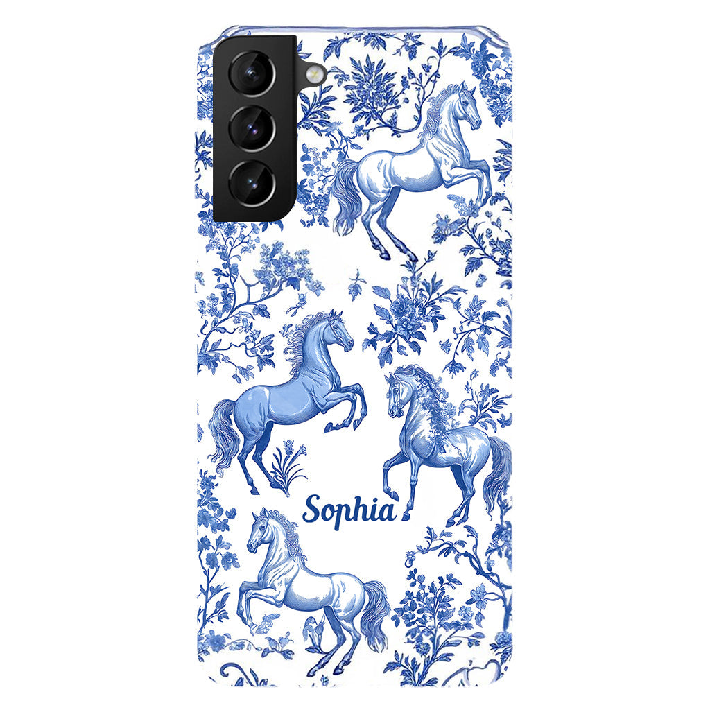 Horse Blue & White Toile de Jouy - Personalized Horse Full Print Phone Case