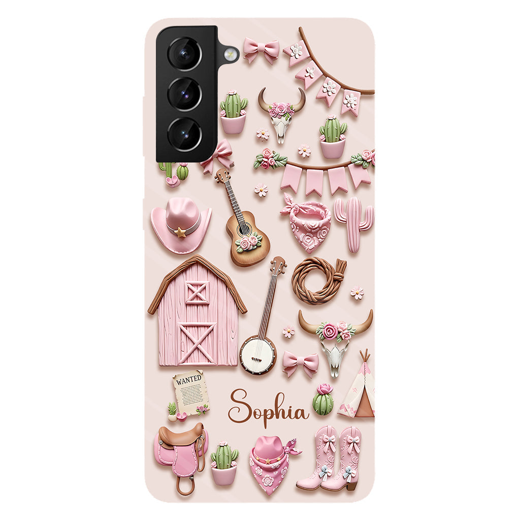 Pinke Cowgirl-Handyhülle mit personalisiertem Cowgirl-Vollbild