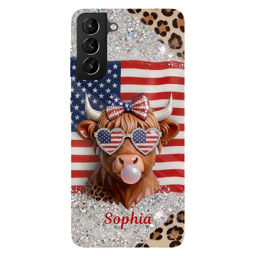 Highland Cow Patriotisch - Personalisierte Highland Cow Vollfarb Handyhülle & Handygriff
