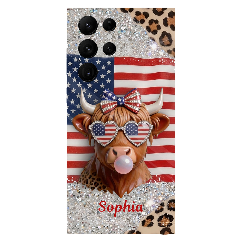 Highland Cow Patriotisch - Personalisierte Highland Cow Vollfarb Handyhülle & Handygriff