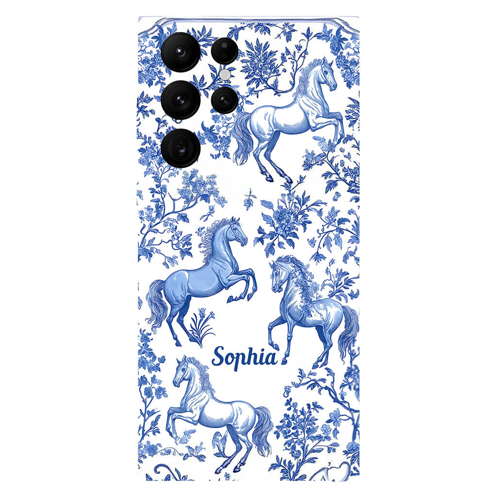 Horse Blue & White Toile de Jouy - Personalized Horse Full Print Phone Case