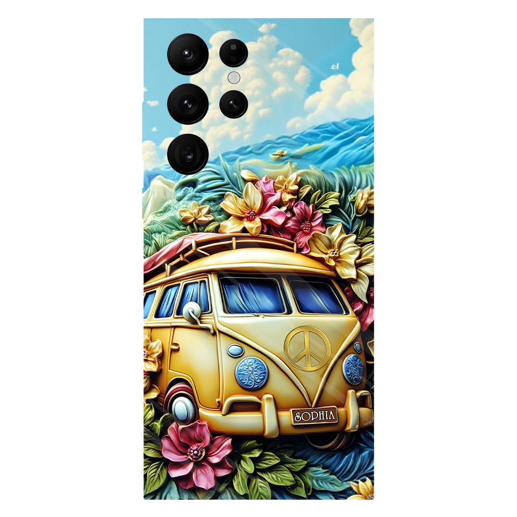 Handyhülle mit Blumenmuster und Friedenssymbol – Personalisierte Hippie-Handyhülle mit Volldruck