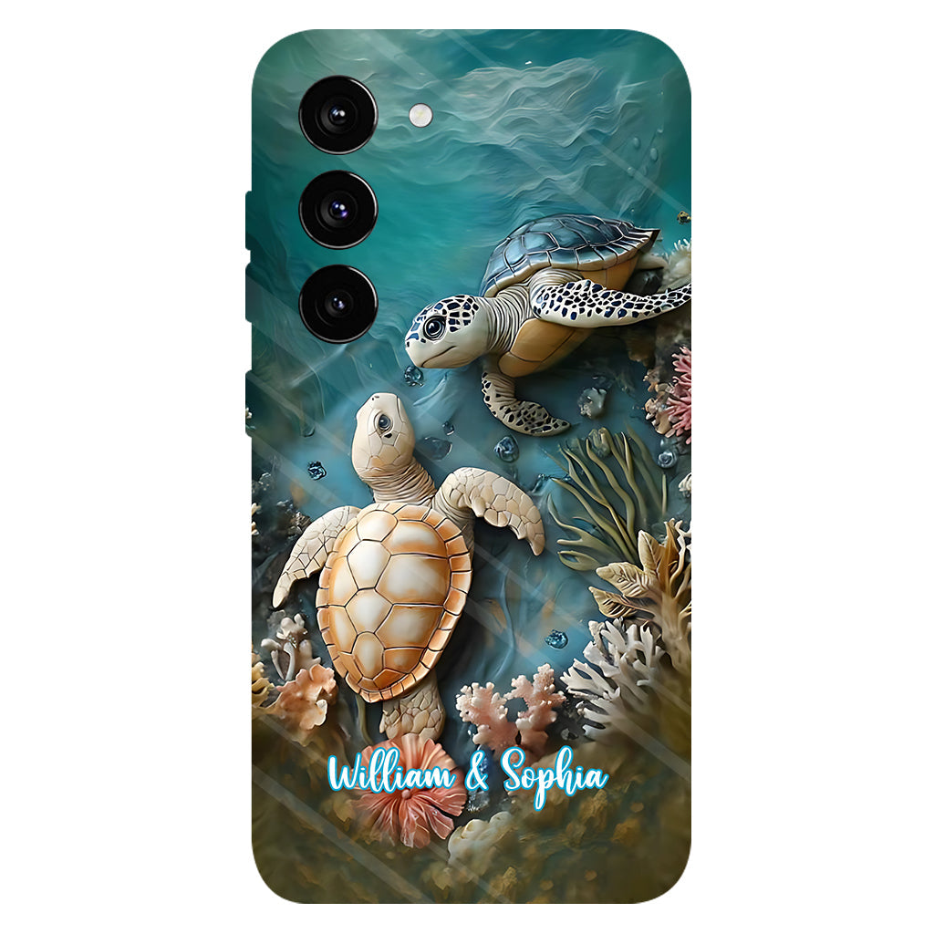 Couple Turtle Gift For Husband Wife, Anniversary - Personalized Couple Full Print Phone Case