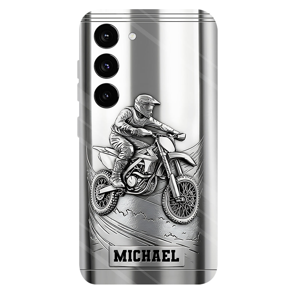 Handyhülle mit Metallic-Motiv (Dirtbike/Motocross) – Personalisierte Dirtbike-Handyhülle mit Vollbilddruck