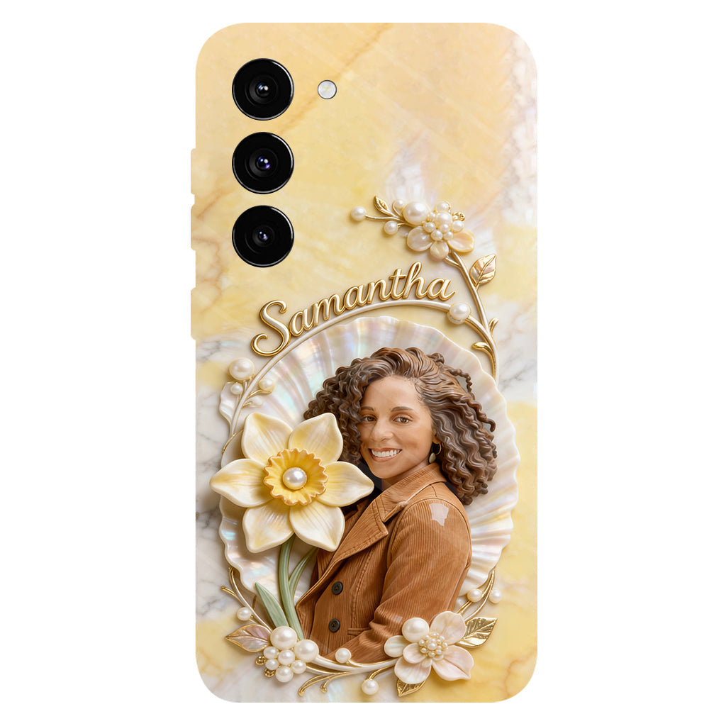 Personalisierte Handyhülle mit Geburtsmonatsblume und Foto – Selbstliebe-Motiv