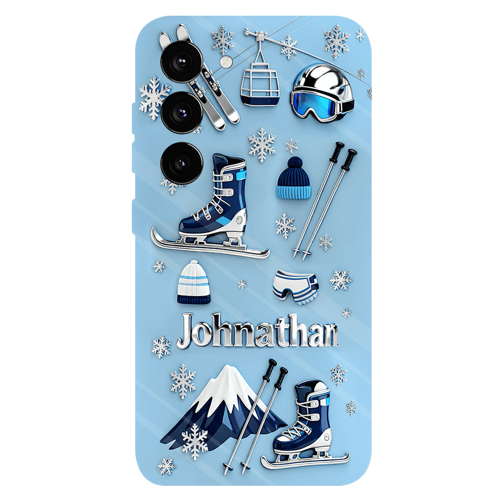 Skifahren macht mich glücklich – Personalisierte Handyhülle mit Skimotiv und Vollbilddruck