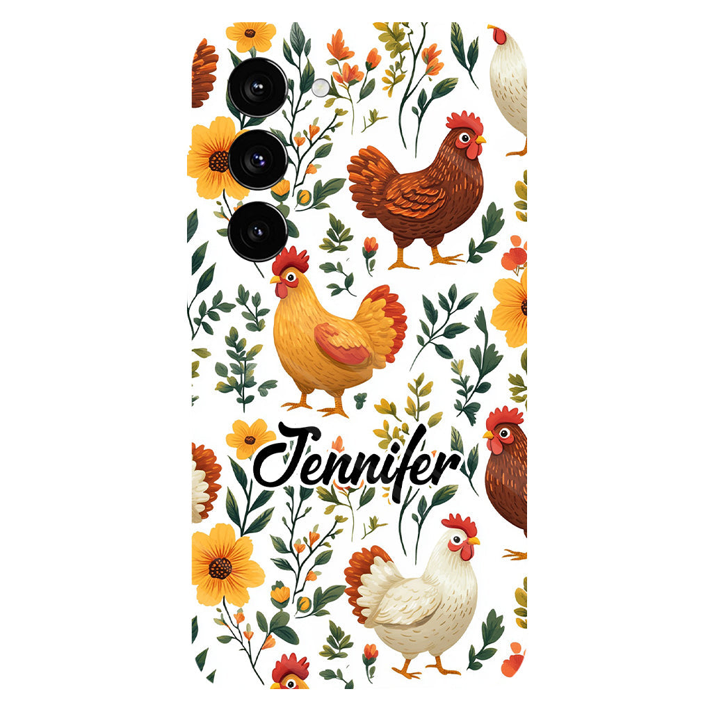 Coque de téléphone personnalisée avec motif de poules fleuries mignonnes - Coque de téléphone imprimée avec des poules - Motifs de poules - Mignonnes