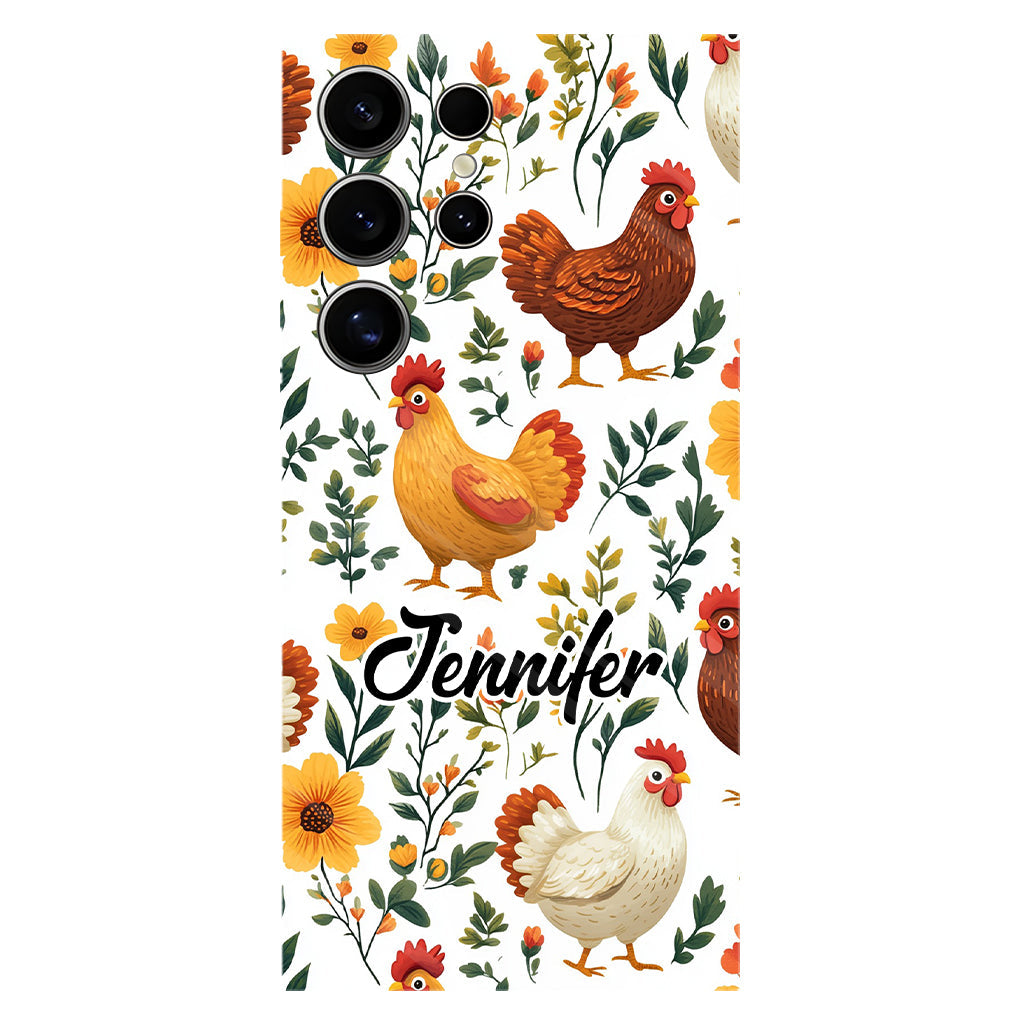 Coque de téléphone personnalisée avec motif de poules fleuries mignonnes - Coque de téléphone imprimée avec des poules - Motifs de poules - Mignonnes