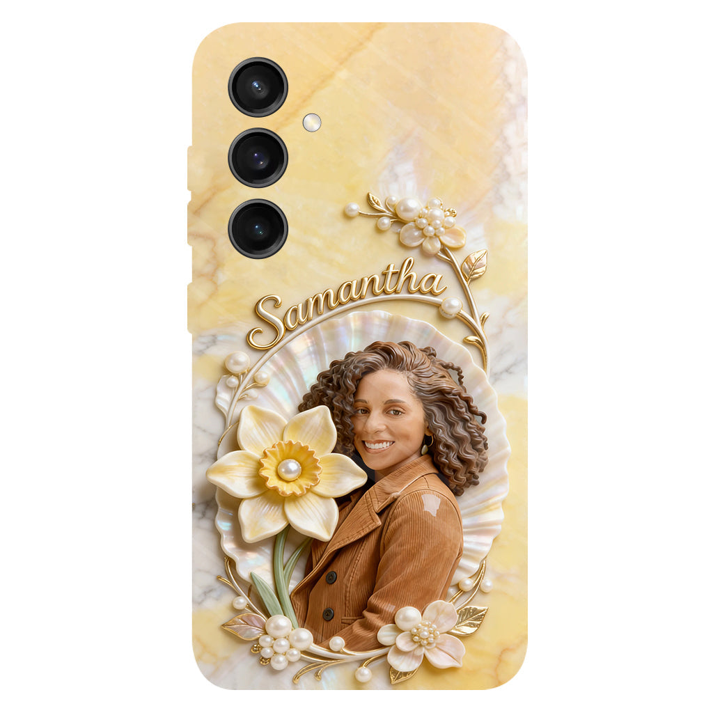 Personalisierte Handyhülle mit Geburtsmonatsblume und Foto – Selbstliebe-Motiv
