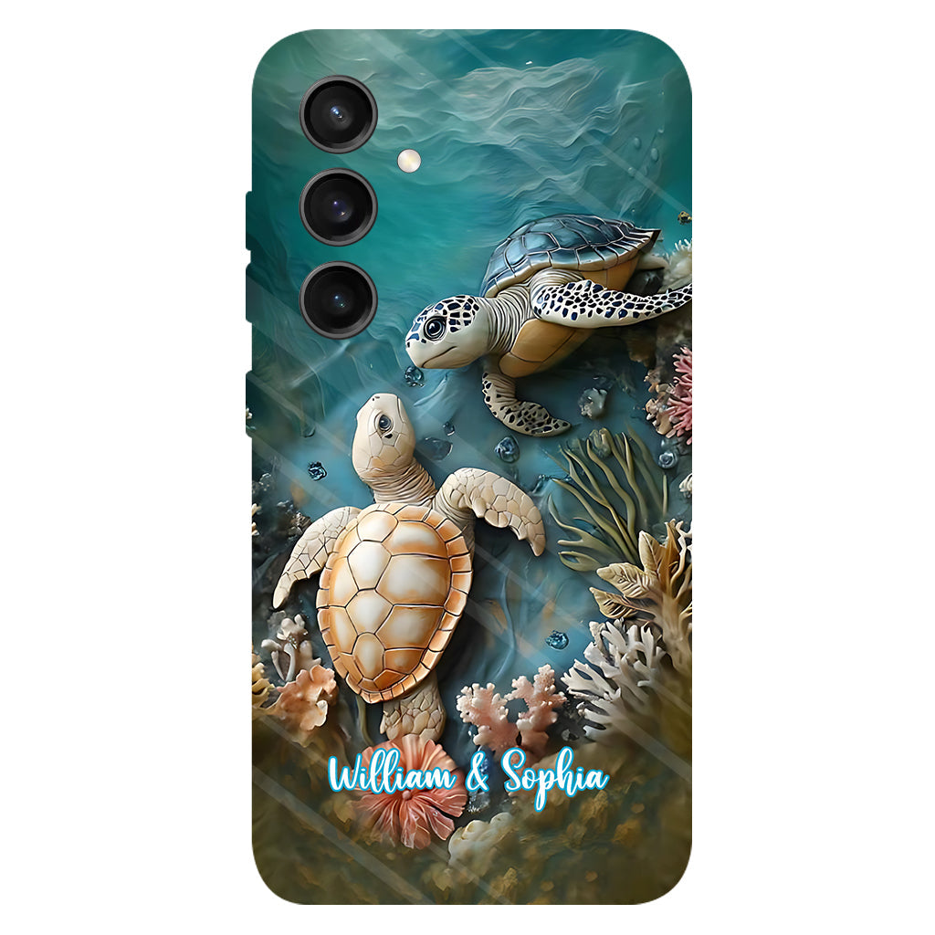 Couple Turtle Gift For Husband Wife, Anniversary - Personalized Couple Full Print Phone Case