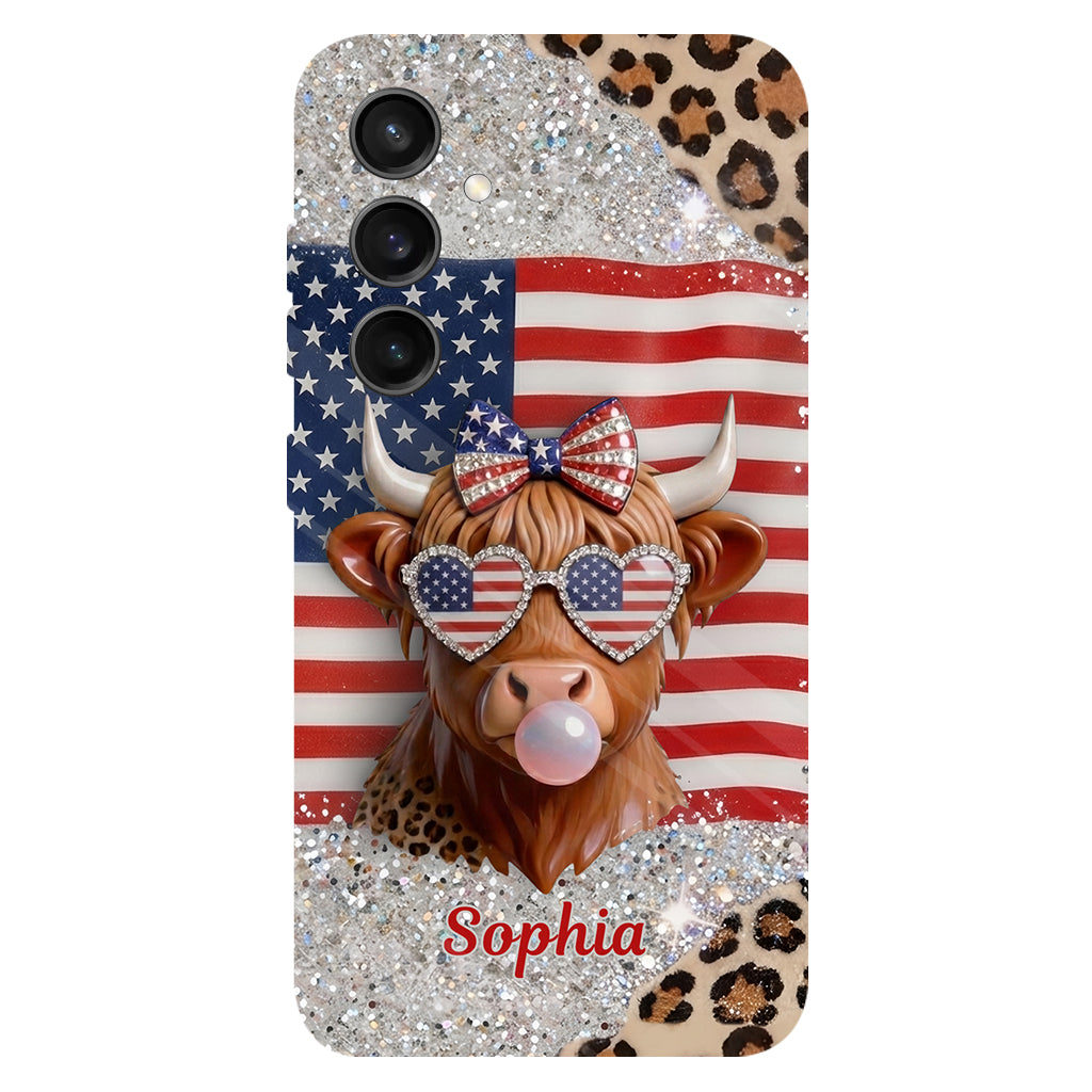 Highland Cow Patriotisch - Personalisierte Highland Cow Vollfarb Handyhülle & Handygriff