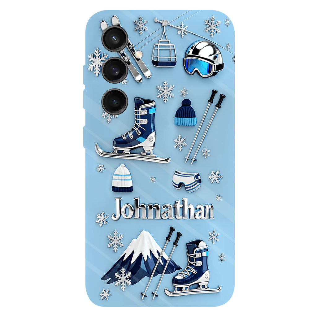 Skifahren macht mich glücklich – Personalisierte Handyhülle mit Skimotiv und Vollbilddruck