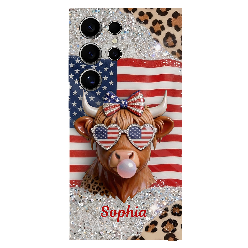Highland Cow Patriotisch - Personalisierte Highland Cow Vollfarb Handyhülle & Handygriff