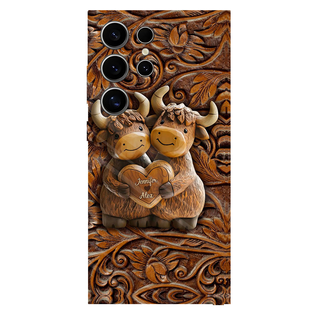 Couple de vaches des Highlands mignon - Coque de téléphone personnalisée avec imprimé intégral de vaches des Highlands