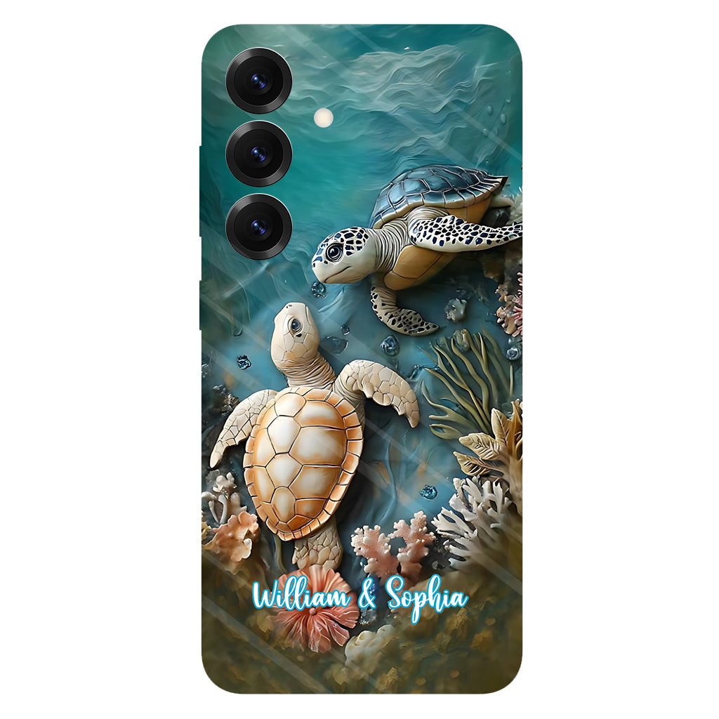 Couple Turtle Gift For Husband Wife, Anniversary - Personalized Couple Full Print Phone Case