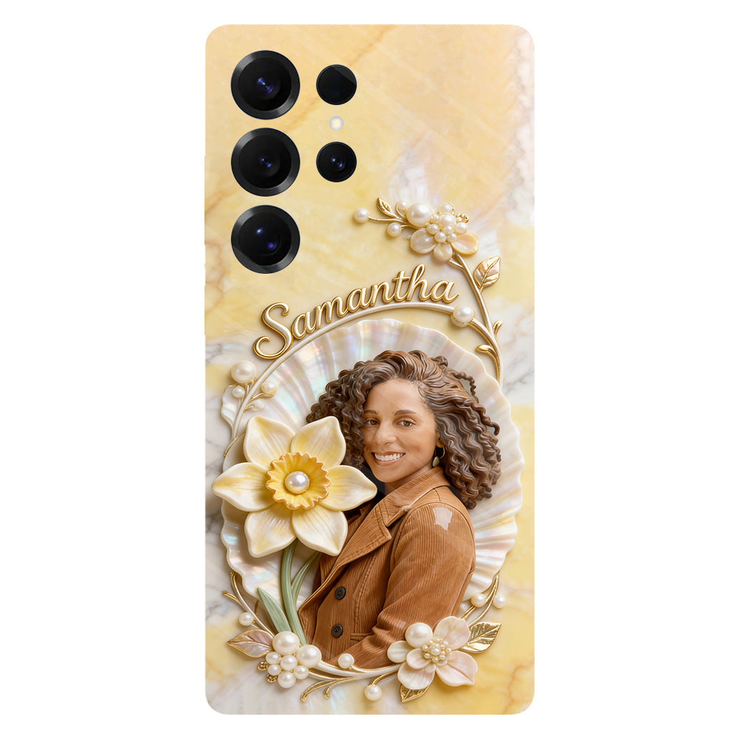 Personalisierte Handyhülle mit Geburtsmonatsblume und Foto – Selbstliebe-Motiv