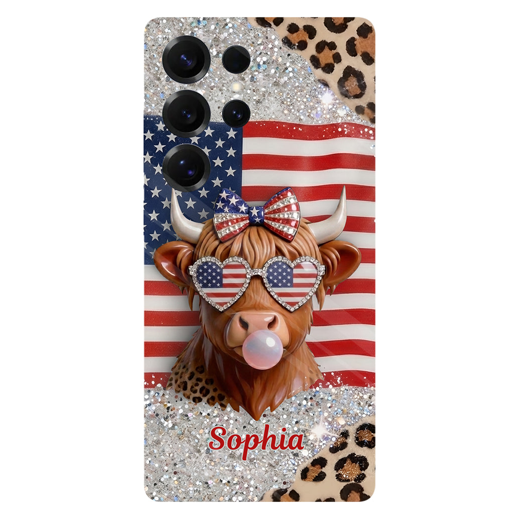 Highland Cow Patriotisch - Personalisierte Highland Cow Vollfarb Handyhülle & Handygriff