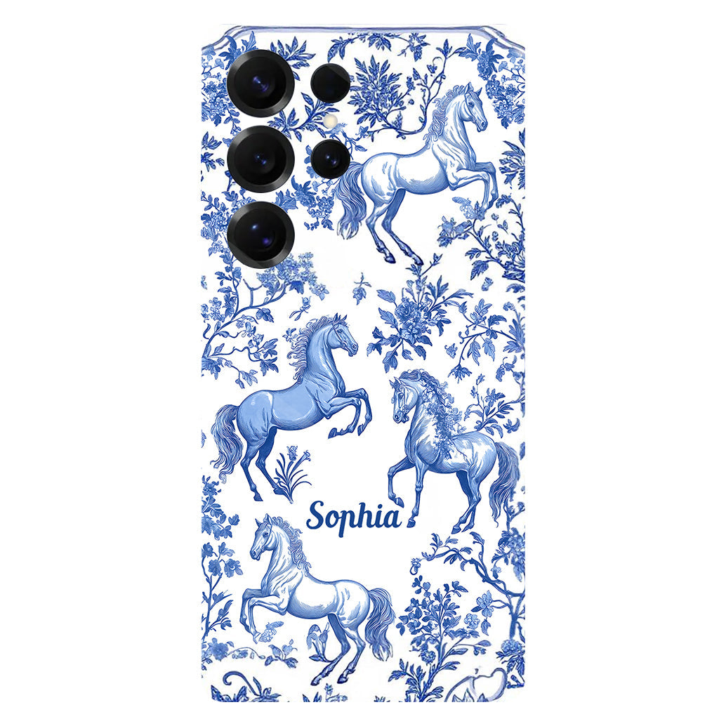 Horse Blue & White Toile de Jouy - Personalized Horse Full Print Phone Case
