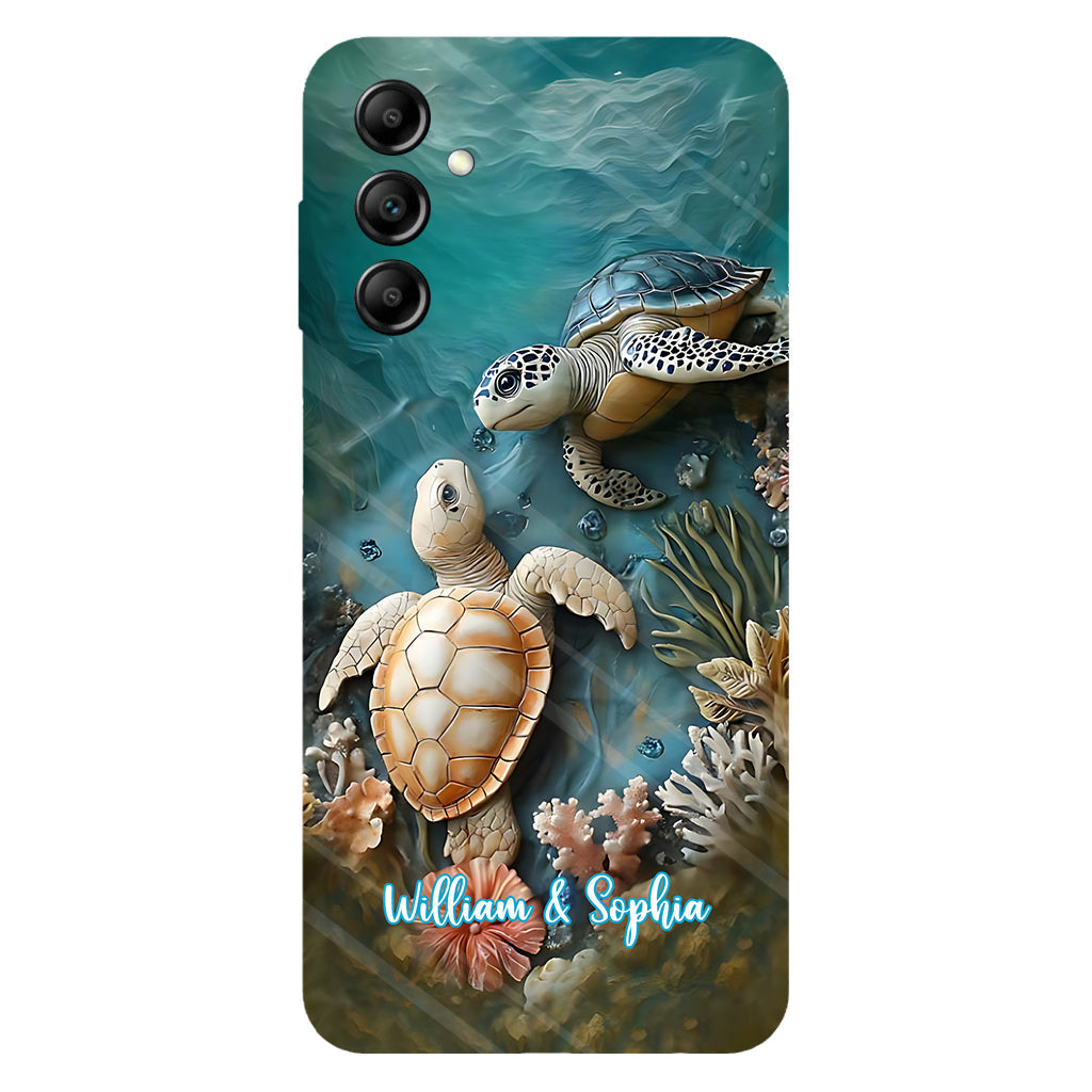 Couple Turtle Gift For Husband Wife, Anniversary - Personalized Couple Full Print Phone Case