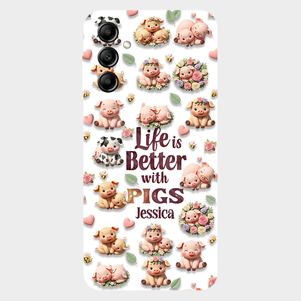 Einfach ein Mädchen, das Schweine liebt – Personalisierte Handyhülle mit Schweinemotiv