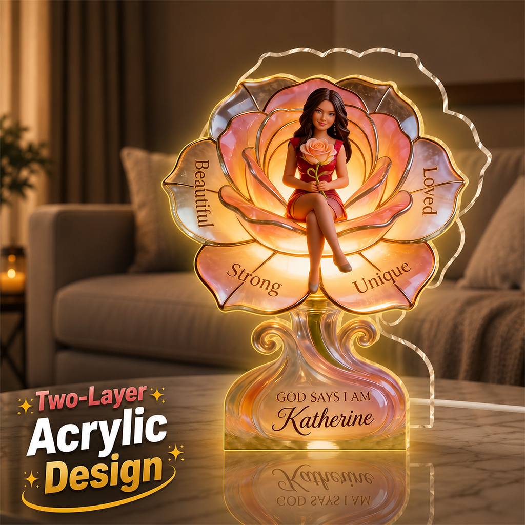 Personalized Black Woman Self Love Flower Acrylic LED Night Light Inspirational Gift