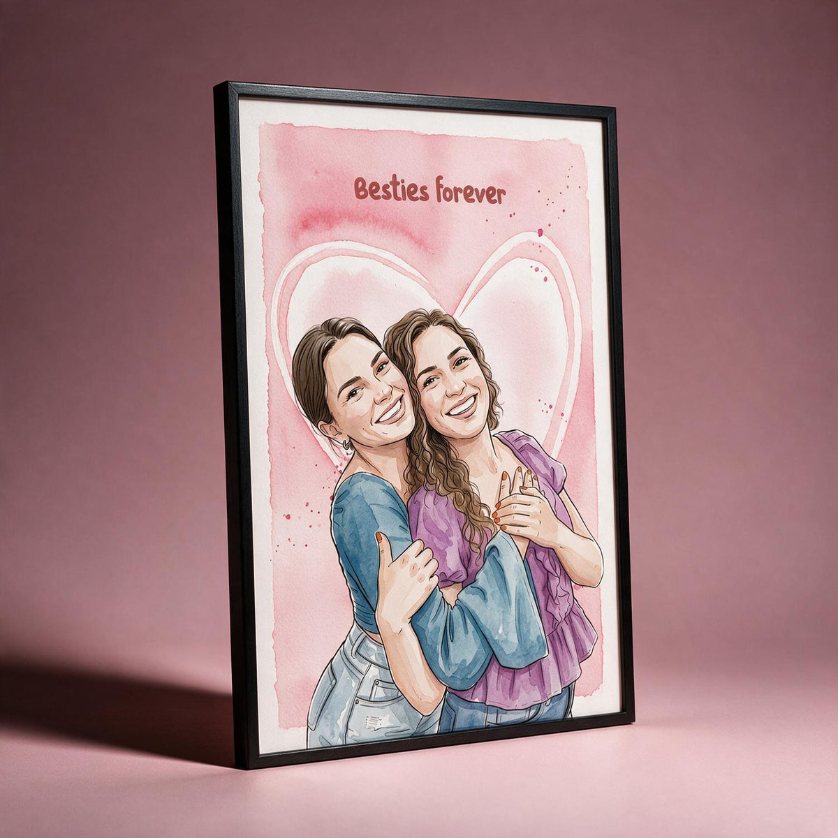 Personalized Besties Forever Watercolor Poster Custom Friend Gift