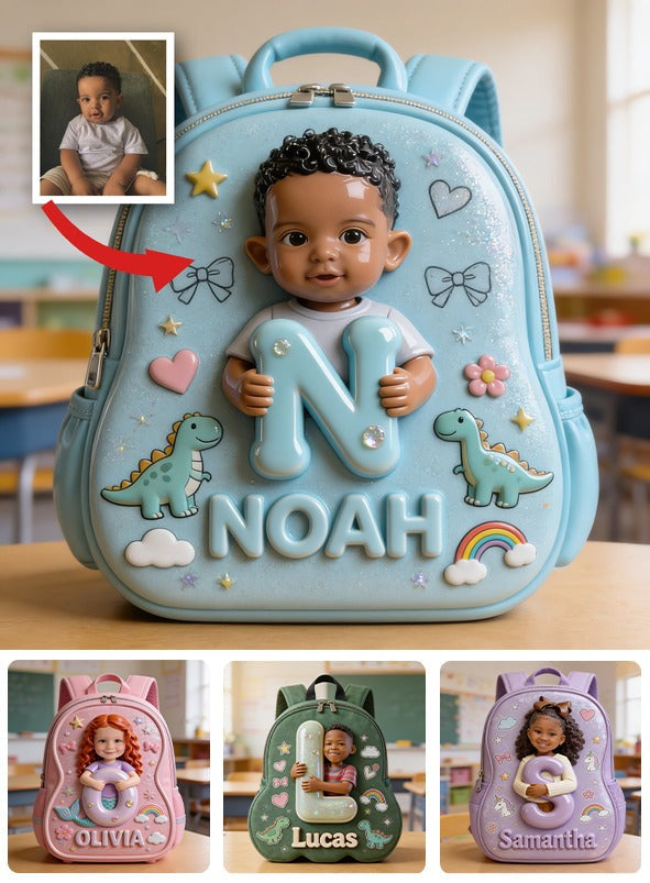 Sac à dos personnalisé 3D Garçon Noir avec Nom, Cadeau Mignon pour Tout-Petits
