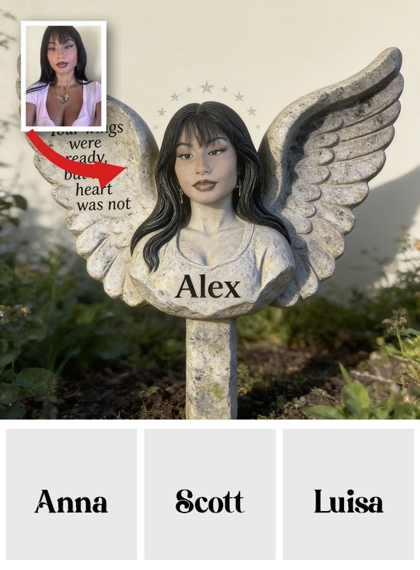 Plaque de jardin angélique commémorative personnalisée 'Vos ailes étaient prêtes'