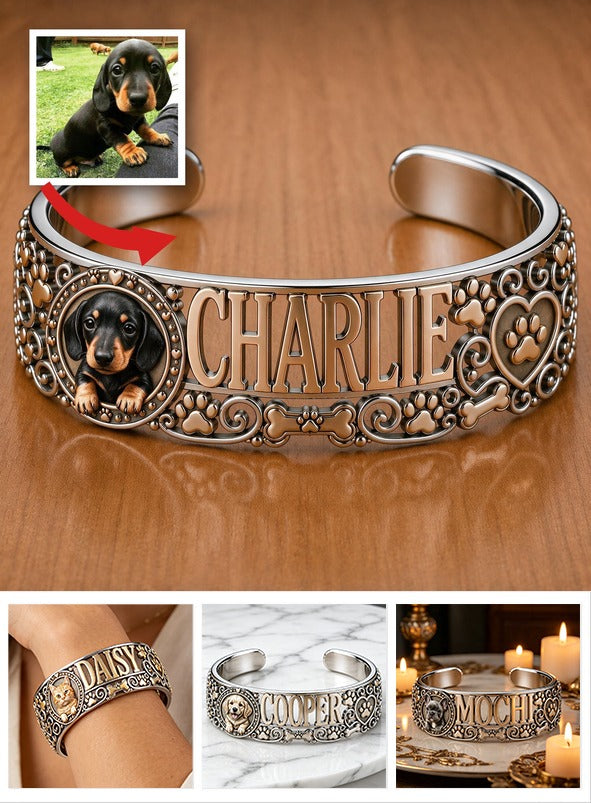 Personalized Black & Tan Dachshund Cuff Bracelet Custom Dog Name Jewelry Gift For Dachshund Mom Pet Lover