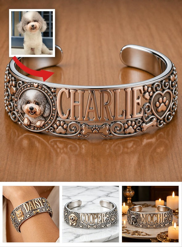 Personalized Fluffy Toy Poodle Cuff Bracelet, Custom Name Pet Jewelry Gift for Poodle Owners and Dog Moms